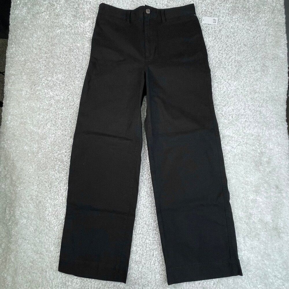 Gap High Rise Wide Leg Chino Crop Black Womens 10 Tall NEW - Picture 2 of 13